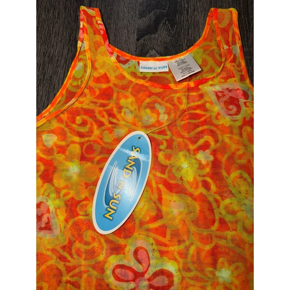 Sand N Sun Girls Orange Floral Mesh Swim Cover‎ Up Dress Size L 10/12 NWT Y2K